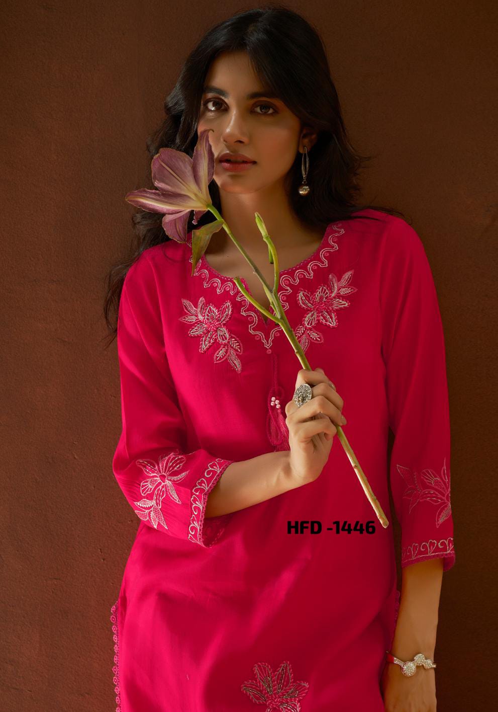 Flower Round Neck Kurti For Women