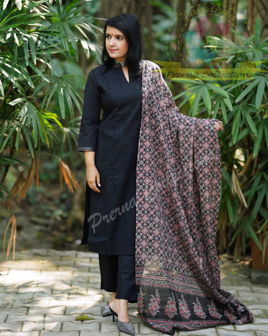 Black Sequence Round Neck Kurti For Women