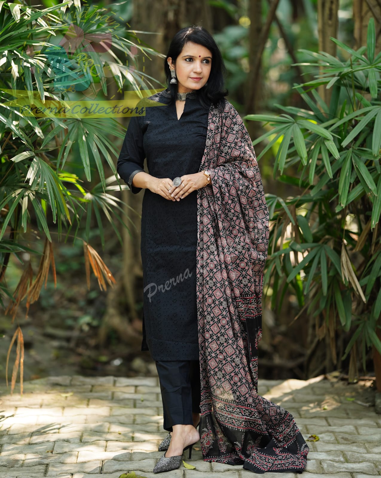 Black Sequence Round Neck Kurti For Women