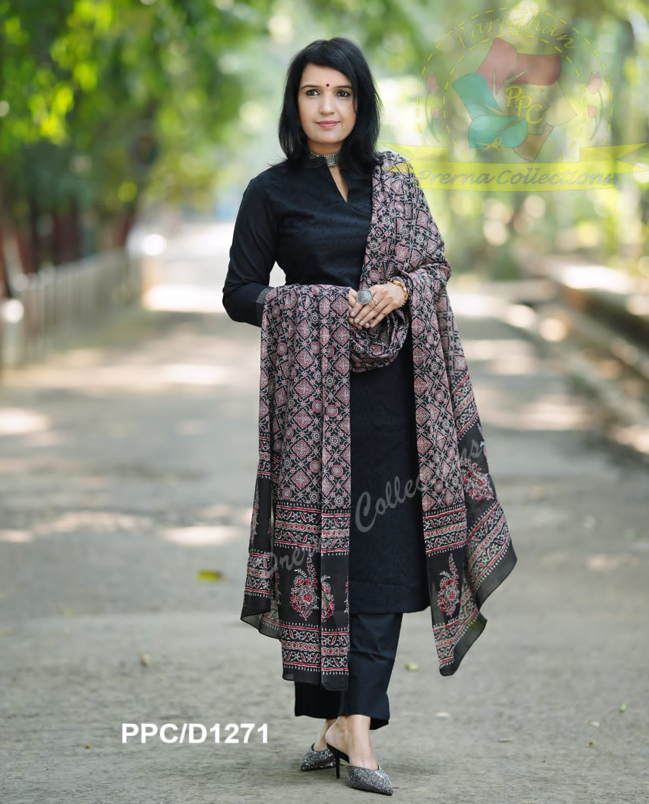 Black Sequence Round Neck Kurti For Women