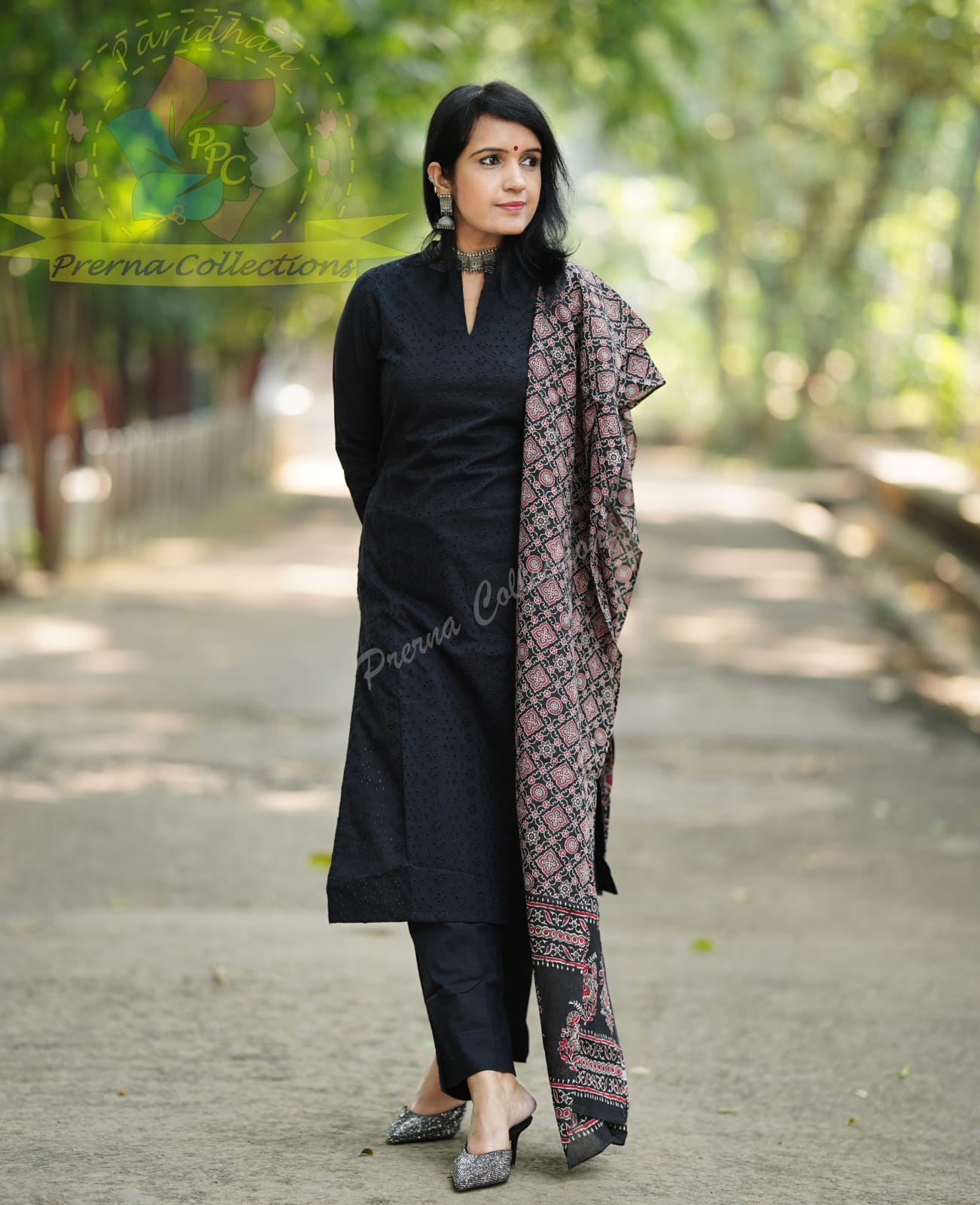 Black Sequence Round Neck Kurti For Women