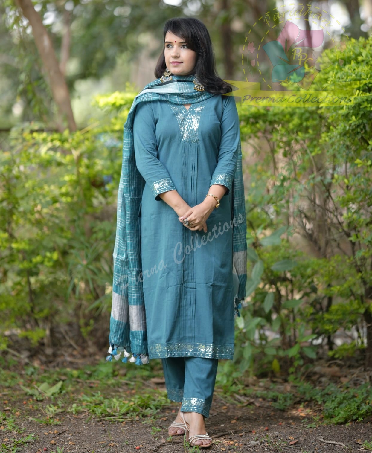 Patta Round Neck Kurti For Women